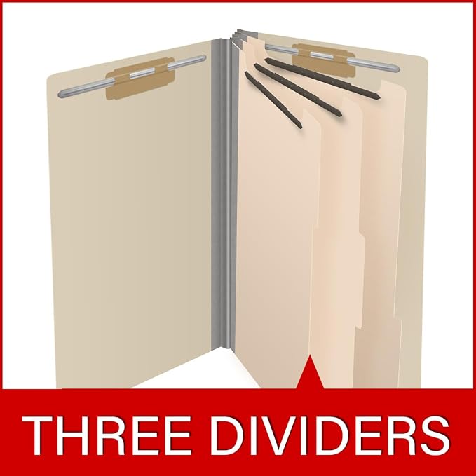 Ecom Folders Manila Classification Folders | Legal Size 18 Pt Manila Stock with 3 Dividers | Full Cut End Tab Shelf Filing Folder for Medical, Legal & Office Records | Box of 10 - Image 8