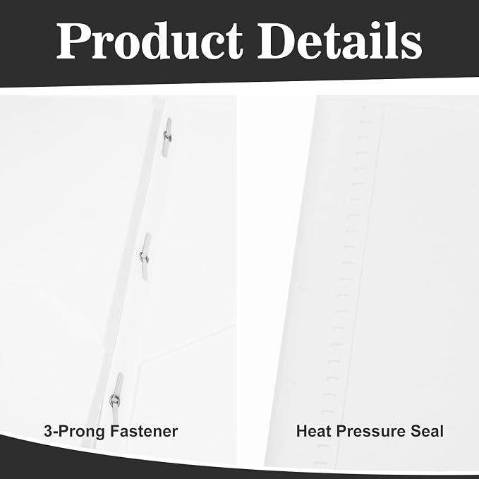 12-Pack Plastic Folders with Pockets and Prongs, 2-Pocket Poly Folders with 3 Fasteners Holds 8-1/2" x 11" Paper for School/Office/Home, White - Image 3