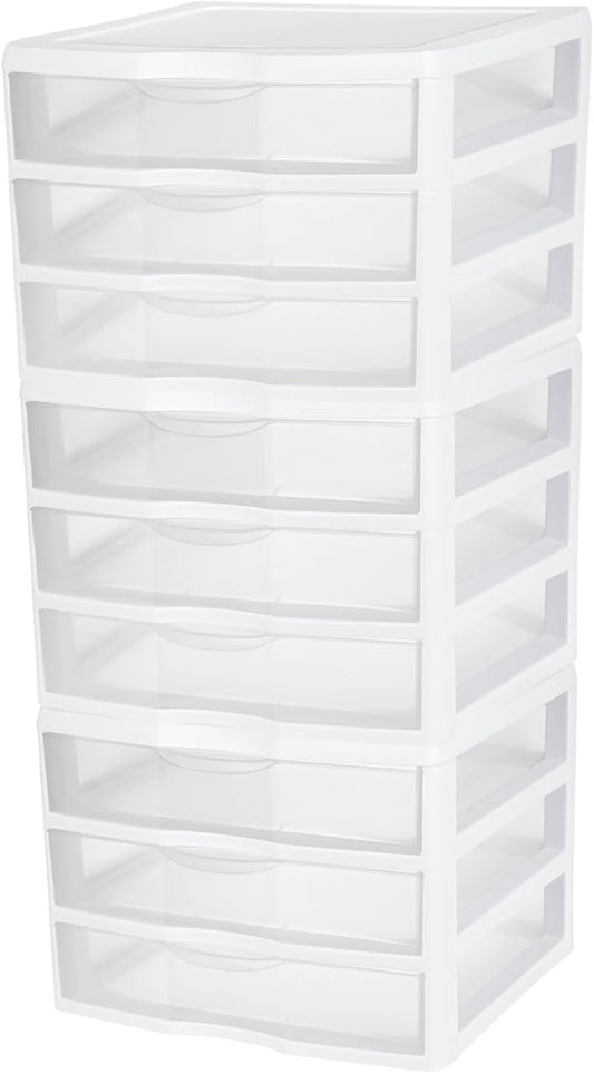 Sterilite Wide 3 Drawer Organizer, Clear Countertop/Desk Storage, 3 Pack | Organizing Plastic Storage Drawers and Containers for Home, Office, Desk, Clothes, Kitchen, and Pantry by Sterilite