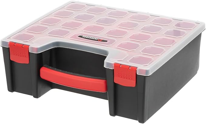 INTERTOOL Hardware Organizer with 7 Deep Removable Bins - Small Parts Storage Tool Box for Nuts, Bolts, Screws, Nails - Portable Handle Transparent Lid with Locks BX08-4032 - Image 6