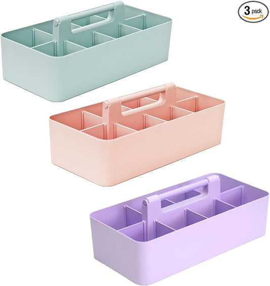 -Large Portable Caddy, DIY Dividers, 8 Compartments, School Office Supplies Home Business Organizer,Portable Basket with Handle Made in USA (3 PACK, Mint/Pink/Lavender) by EnjoyOrganizer