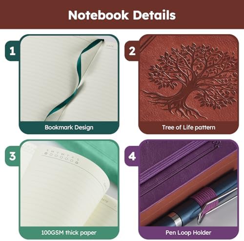 Lined Journal Notebook for Women Men, 320 Pages A5 Journaling Notebook College Ruled with 100GSM Thick Paper, Hardcover Leather Notebook for Work Writing Note Taking Diary, School, 5.7'' X 8.4'' - Image 3