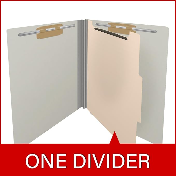 25 Pt. Pressboard Classification Folders, Full Cut End Tab, Letter Size, 1 Divider, Light Gray (Box of 10) - Image 8