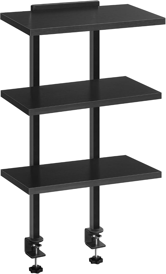 MAHANCRIS Clamp On Desk Organizer, 3-Tier Desktop Bookshelf, Adjustable Desk Storage Shelf, Metal Frame, for Office, Study and Game Room, Black DSBK3601 by MAHANCRIS