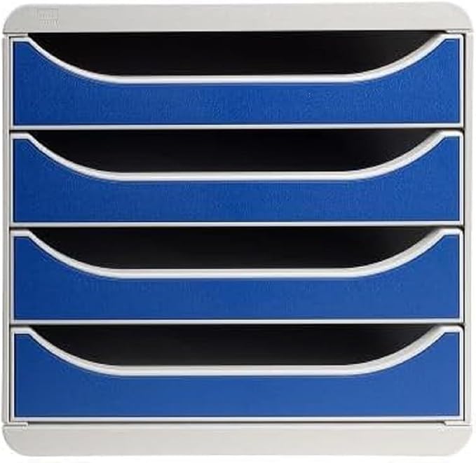 Exacompta - Ref 310003D - BIG-BOX Desktop Drawer Set - 4 x 55mm Drawers, Suitable for A4+ Documents, 347 x 278 x 267mm, 100% Recycled Plastic - Light Grey/Blue by +Office+Supplies