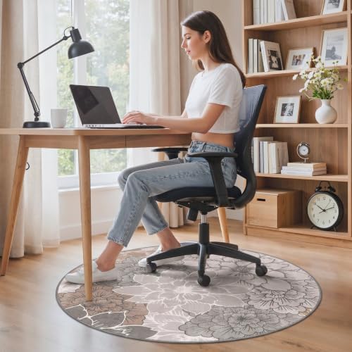 5FT Round Office Chair Mat for Hardwood Floor, Non-Slip Washable Taupe Grey - Image 2