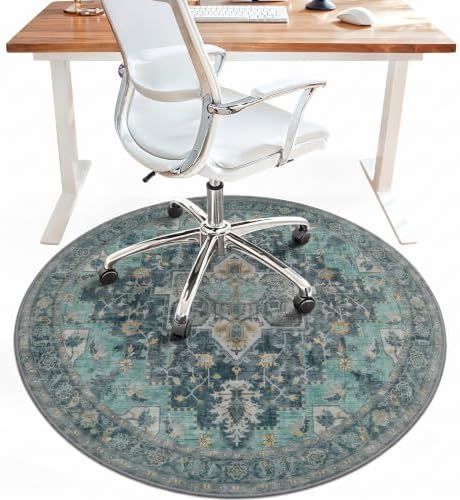 5FT Round Office Chair Mat for Hardwood Floor, Non-Slip Washable Turquoise by BESBLEE