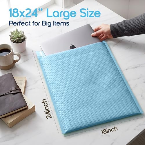 Light Blue Bubble Mailers 18x24, Poly Padded Envelopes #9, 20 Pack - Image 3
