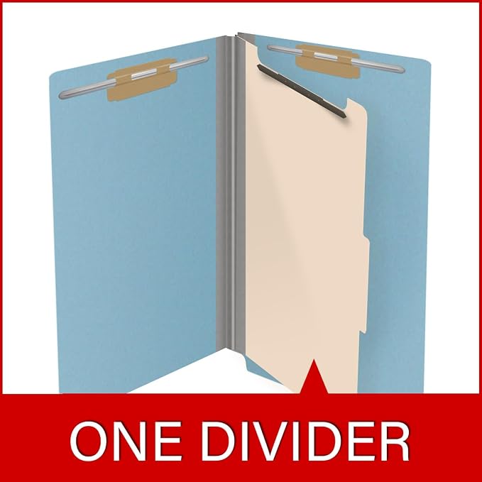 Ecom Folders Top Tab Pressboard Classification Folders | Legal Size 25 Pt Stock with 1 Divider | 2/5 Cut ROC Tab for Medical & Office Filing | 4 Filing Sections | Light Blue, Box of 10 - Image 8