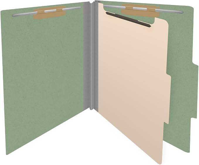 25 Pt. Pressboard Classification Folders, 2/5 Cut ROC Top Tab, Letter Size, 1 Divider, Green (Box of 10) - Image 4