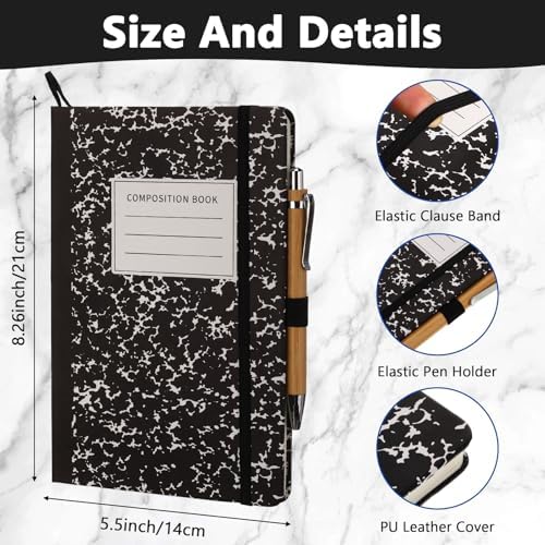 Laumoi 28 Pack A5 PU Leather Lined Notebook Journal, Black,Marble - Image 2