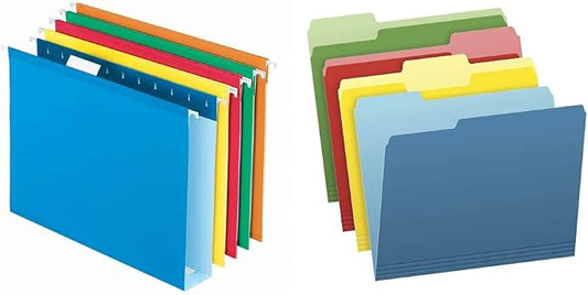 Pendaflex Extra Capacity Hanging File Folders (4152X2 ASST) and Pendaflex Two-Tone Color File Folders, Letter Size, Assorted Colors (03086), 36 Pack by Unknown