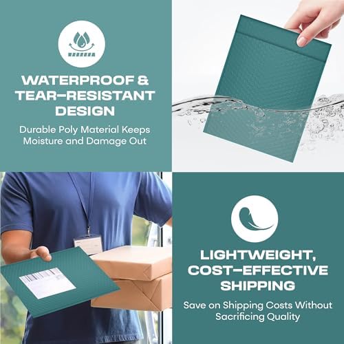 Green Bubble Mailers 8.5x12, Self Seal Poly Padded Envelopes #2, 100 Pack - Image 6