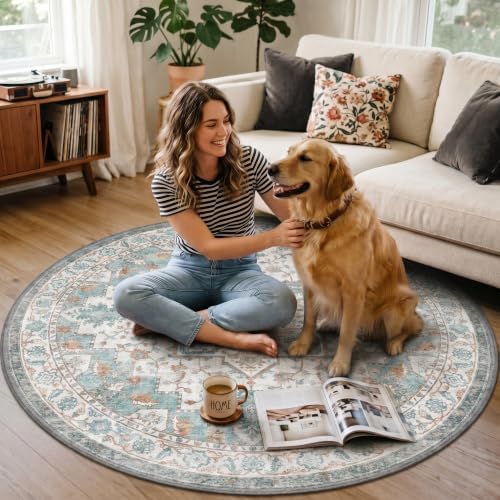 5FT Round Office Chair Mat for Hardwood Floor, Non-Slip Washable Cyan - Image 3