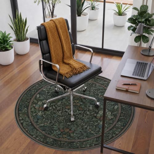 5FT Round Office Chair Mat for Hardwood Floor, Non-Slip Washable Dark Green - Image 2