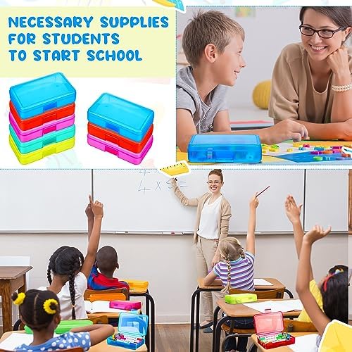 Honoson 60 Pcs Hard Plastic Pencil Case Bulk 8 x 5 x 2 Inch Clear Pencil Box Utility Crayon Storage Box Multi Purpose Organizer for Pens Pencils Office Supplies(Colorful) - Image 6
