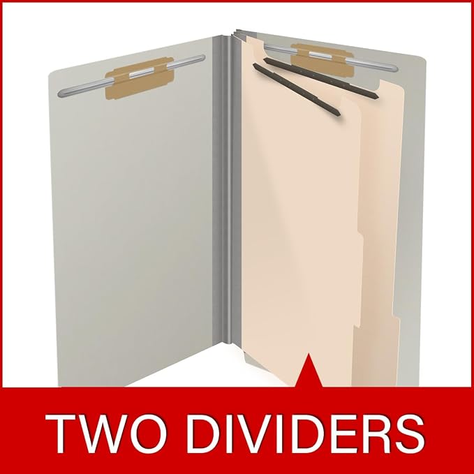 Ecom Folders End Tab Pressboard Classification Folders | Legal Size 25 Pt Stock with 2 Dividers and 2" Tyvek Expansion | Medical, Legal & Office Records Organizer | Light Gray, Box of 10 - Image 8