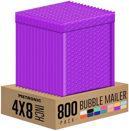 Metronic Bubble Mailers, Purple 4x8" Case of 800, Bulk Poly Bubble Mailers by METRONIC