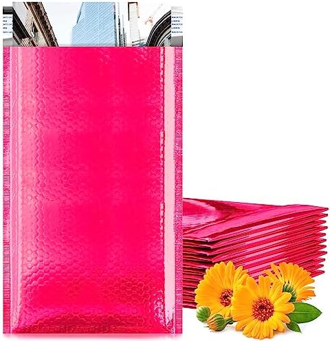 Metallic Bubble Mailers, Hot Pink Glossy Padded Envelopes 5 x 9 Inches, Cushion Bubble Shipping Bags, Self Seal Mailing Envelopes, Pack of 500 by PUREVACY