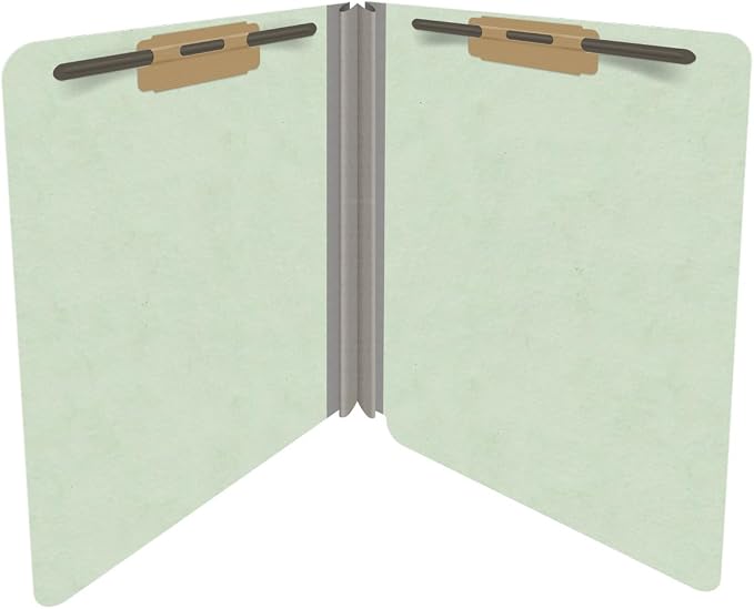 End Tab Pressboard Folders, Letter Size, 2" exp, Fasteners Pos #1 & #3, Pale Green (Box of 25) - Image 4