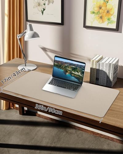 Non-Slip Desk mat,PULeather Desk Pad Protector, Office Desk Mat, Large Mouse Pad,Desk Blotter, Laptop Desk Pad, Waterproof Desk Writing Pad for Office and Home (Apricot, 35.4" x 17") - Image 2