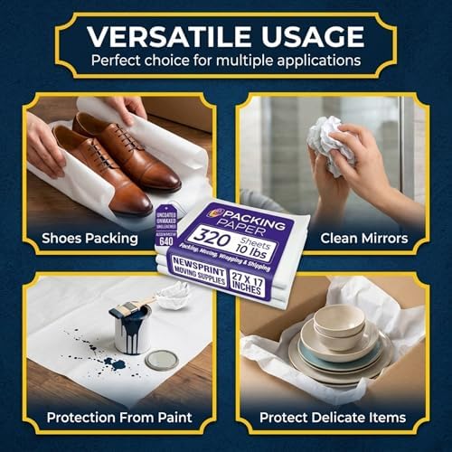 Purple Papers White Bulk Packing Paper | 320 sheets | 27" x 17" | 10 lb | Sheets for Moving - Newsprint Paper - Must Have in Your Moving Supplies | Newsprint Papers | Packaging Paper - Image 4