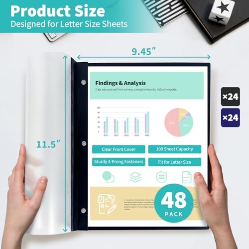 Report Covers with 3 Prongs, 100-Sheet Capacity, Black and Navy, 48 Pack - Image 2