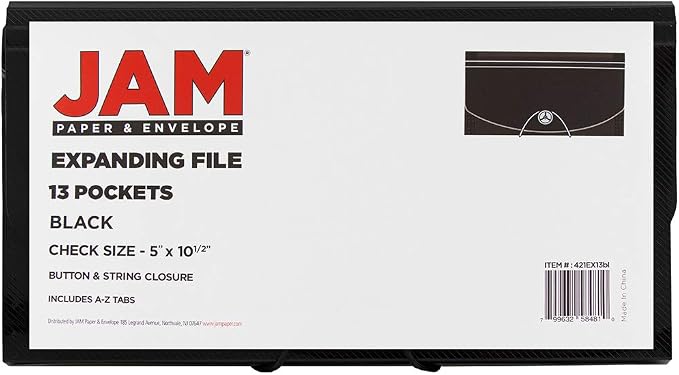 JAM PAPER Accordion Folders - 13 Pocket Plastic Expanding File - Check Size - 5 x 10 1/2 - Black - Sold Individually - Image 5