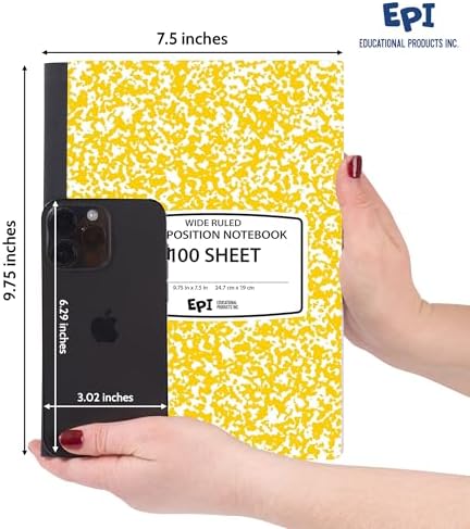 4 Pack - EPI Wide Ruled Composition Notebook Assorted Marble Colors - 200 Pages (100 Sheets), 9-3/4 x 7-½ - Classroom Back to School Supplies, Heavy Duty, Durable Hardcover Office Notebooks, Sewn - Image 3