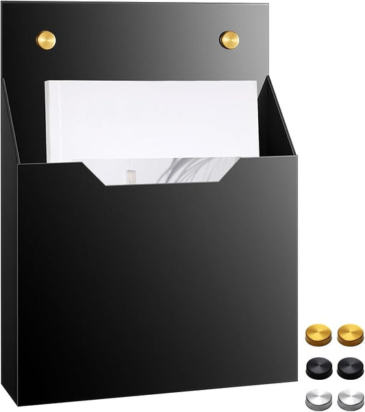 Feifeiya 1 Pack 12.6"x9.5"x2.4" Black Acrylic Wall File Holder Organizer Wall Mount Magazine Document Brochure Mail Pocket Durable File Storage with 3 Colors Screw Cap for Office Home Waiting Room Use by Feifeiya