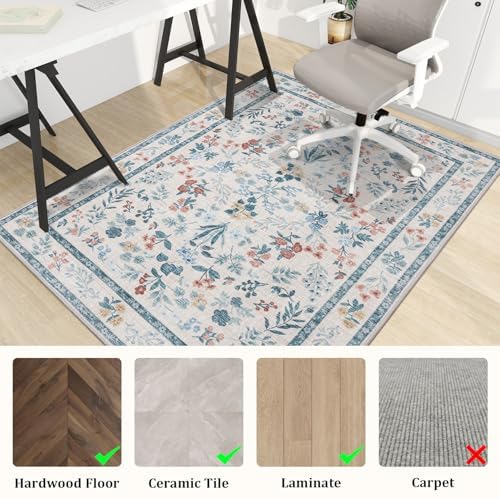 chakme Office Chair Mat for Hardwood Floor, 60"x45" Easy Glide Computer Desk Mat Protector for Rolling Chair Under Desk Rug Nonslip Backing, Machine Wash, (Floral) - Image 3