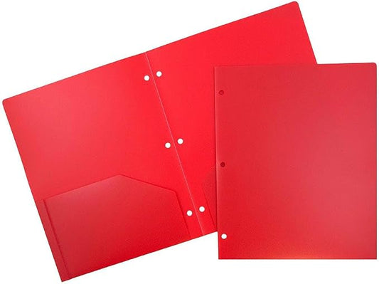 JAM PAPER Heavy Duty Plastic 3 Hole Punch Pocket Folders - Extra Tough School Folders - Red - Bulk 144/Box by JAMPaper