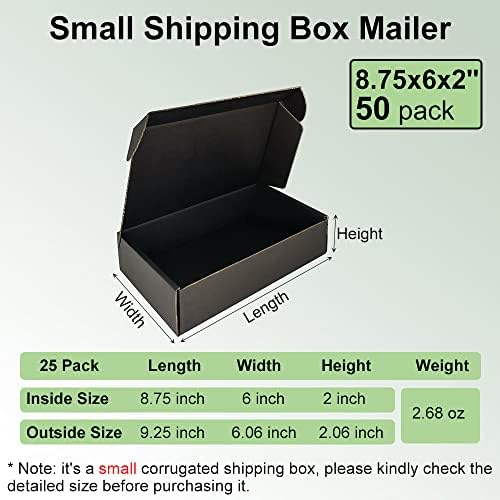 50 Pack 9x6x2'' Small Shipping Boxes, Black Corrugated Cardboard Mailers for Mailing Packaging Small Business (BK962-50) - Image 2