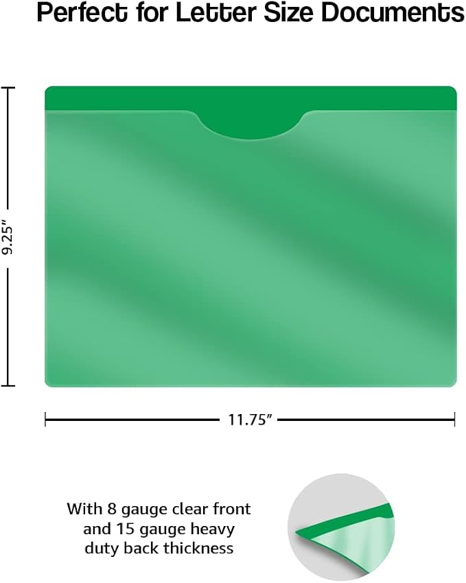 Green Vinyl Pocket Folder, Doctor Stuff, Closed Sides, Letter Size, Clear Front Top Loading Job Jacket, Documents Holder for Office, High School and Medical Files, Pack of 25 - Image 2