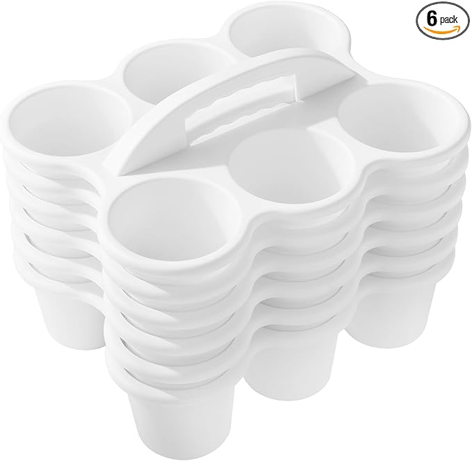 ALINK 6 Pack Classroom Caddy Storage Basket with Handle, Plastic Drink Cup Caddy Holder, 6 Compartments for Kids, Table, Office, Arts, Crafts, Crayon, Marker, Pencil, School Supplies - White by ALINK