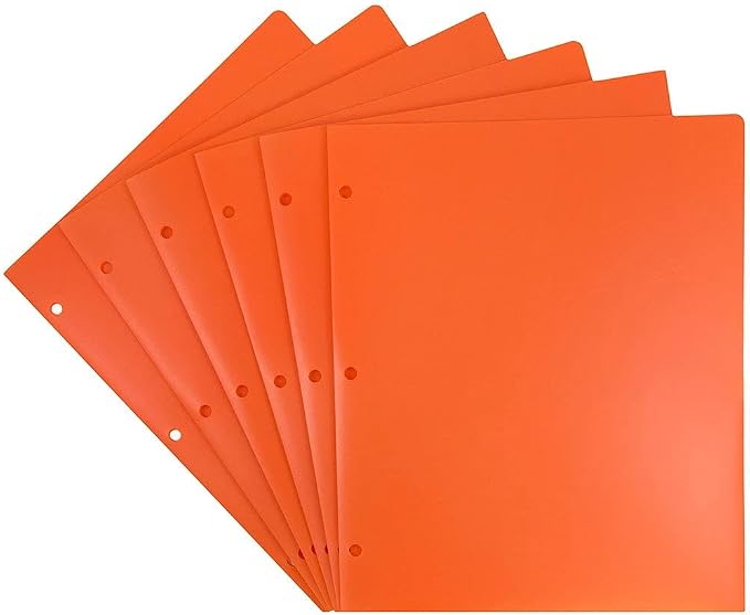 JAM PAPER Heavy Duty Plastic 3 Hole Punch Pocket Folders - Extra Tough School Folders - Orange - 6/Pack - Image 3