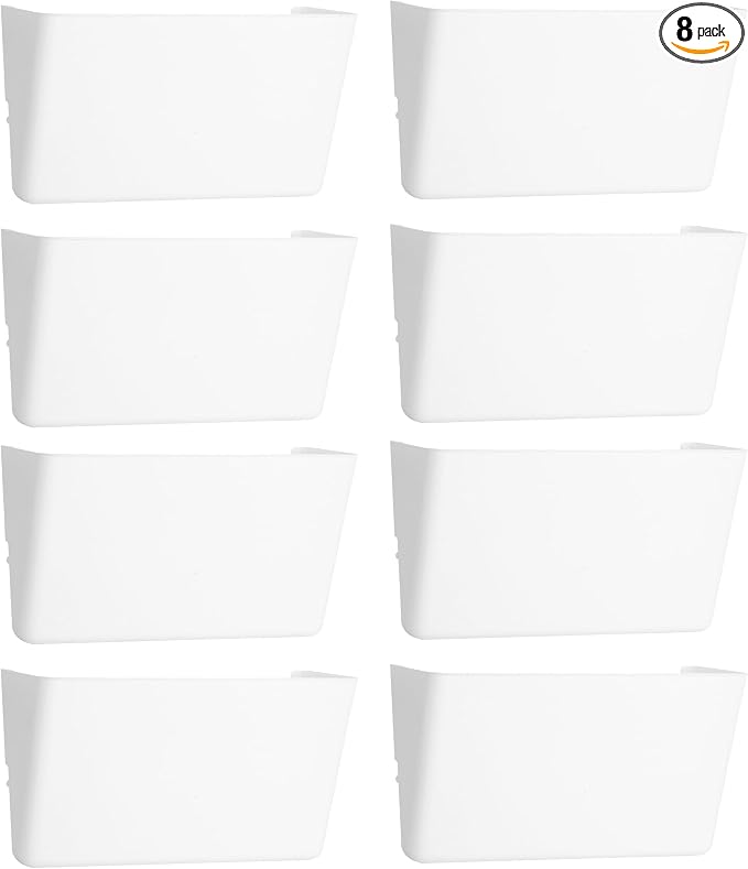 8 Pack White Plastic Single Pocket Hanging File Organizer, Wall Mount Paper Mails Magazines Holder, Mounted Folder Bins for Office, School and Home, 12.99x4.13x7.48 inches by EASEPRES
