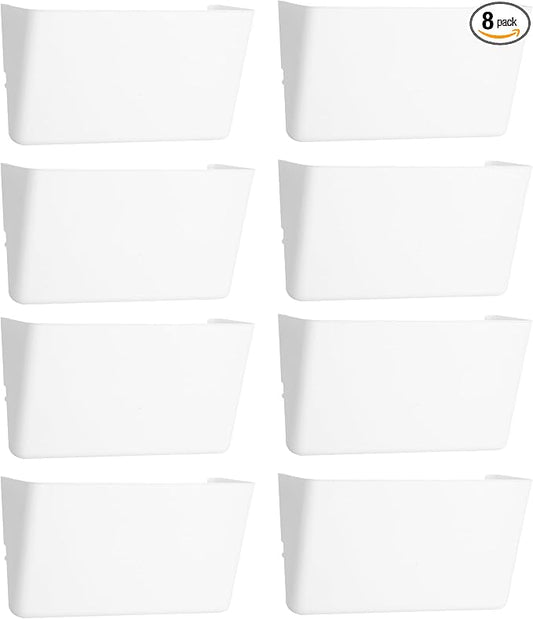 8 Pack White Plastic Single Pocket Hanging File Organizer, Wall Mount Paper Mails Magazines Holder, Mounted Folder Bins for Office, School and Home, 12.99x4.13x7.48 inches by EASEPRES