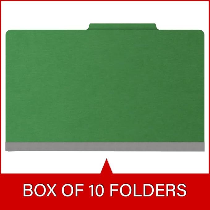 25 Pt. Pressboard Classification Folders, 2/5 Cut ROC Top Tab, Legal Size, 1 Divider, Moss Green (Box of 10) - Image 6