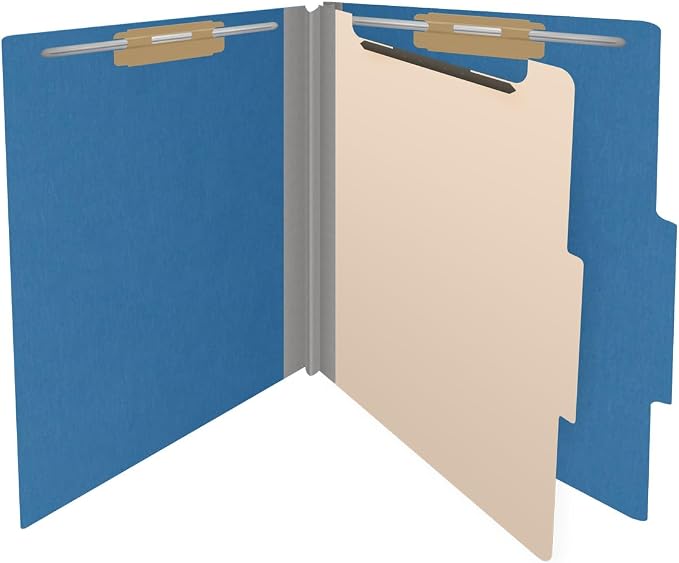 25 Pt. Pressboard Classification Folders, 2/5 Cut ROC Top Tab, Letter Size, 1 Divider, Royal Blue (Box of 10) - Image 4