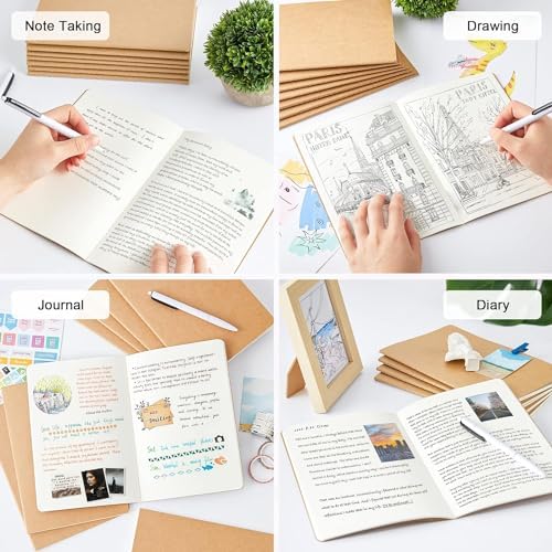 feela 8 Pack Unlined Kraft Paper Notebooks, Blank Journal Note Pad for Drawing Writing, Small Sketchbook Travel Journal Bulk for Women Kids Students Office School Supplies, A5, 60 Pages, 8.3” X 5.5” - Image 5