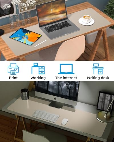 Extra Large Desk pad, Leather Desk Pad Protector,Office Desk Mat,Mouse Pad, Non-Slip Desk Blotter, Laptop Desk Pad, Waterproof Desk Writing Pad for Office&Home (Apricot, 55" x 17") - Image 6