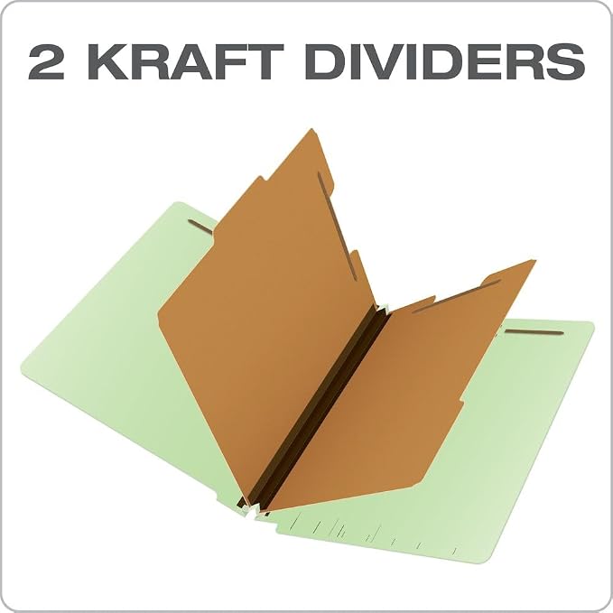 Pendaflex Pressboard End-Tab Classification Folders, Letter Size, 2 Dividers, 2.5" Expansion, Light Green, Straight Cut Tabs, 10/BX (23224) (Pack of 5) - Image 4