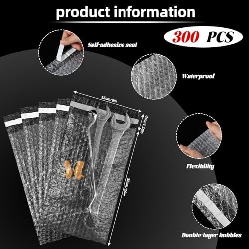 Frienda 300 Pcs Self Adhesive Bubble Bags Packing Pouches, 6" X 10" - Image 2