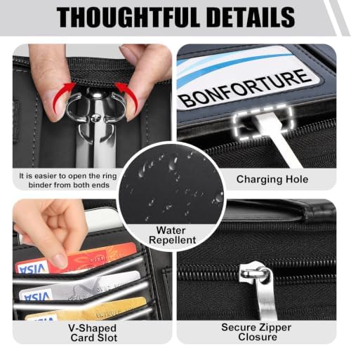 Portfolio Binder 3 Ring Includes Pen and 5 Dividers with 10 Pockets, Padfolio Organizer with Zipper for Men and Women, Includes A4 Notepad for Business, School, Work - Image 3