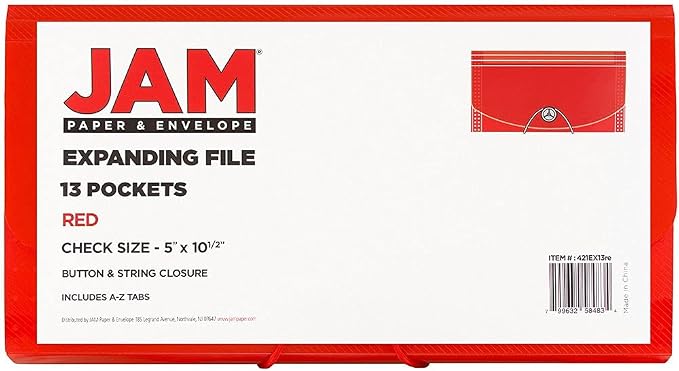 JAM PAPER Accordion Folders - 13 Pocket Plastic Expanding File - Check Size - 5 x 10 1/2 - Red - Sold Individually - Image 5