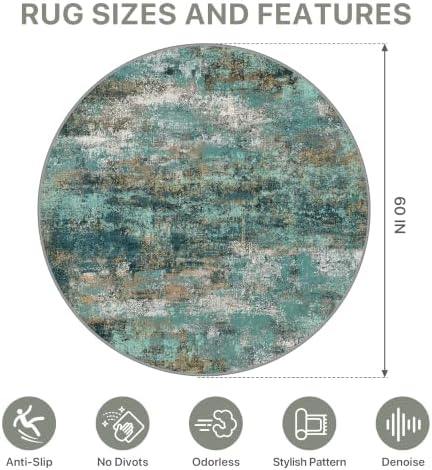 5FT Round Office Chair Mat for Hardwood Floor, Non-Slip Washable Teal Blue - Image 5