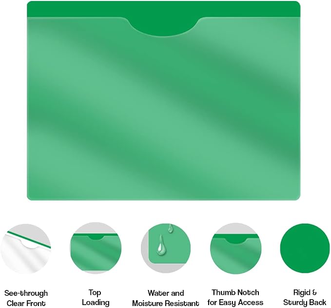 Green Plastic Folders with Closed Sides, Doctor Stuff, Letter Size, Clear Front Top Loading Job Jacket, Documents Holder for Office, High School and Medical Files, Pack of 50 - Image 4