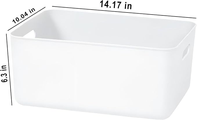 Ytteve White 2-Pack Large Plastic Storage Bins with Handles, 14.2" x 10" x 6.3" Organizer Containers for Closet, Shelves, Drawers, Office & Classroom - Image 2