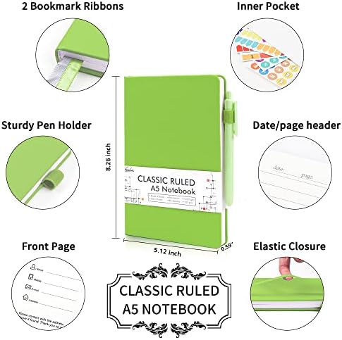 feela 24 Pack Journal Notebook Bulk for Work, Business Notebook Hardcover Lined Writing Journal with Pen Holder for Men Women Note Taking, with 24 Black Pens, 120 GSM, 5.1”x8.3”, A5, Green - Image 2